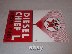 Vintage Texaco Diesel Chief L Fuel Sprayer 18 Porcelain Metal Gasoline Oil Sign