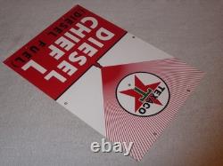 Vintage Texaco Diesel Chief L Fuel Sprayer 18 Porcelain Metal Gasoline Oil Sign