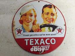 Vintage Texaco Fire Chief Gasoline Porcelain Gas Station Pump Motor Oil Sign