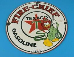 Vintage Texaco Gasoline Fire Chief Porcelain Walt Disney Gas Service Pump Sign