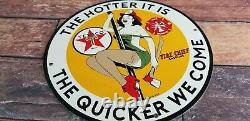 Vintage Texaco Gasoline Porcelain Gas Oil Fire Chief Hotter It Is Service Sign