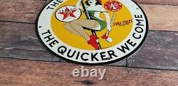 Vintage Texaco Gasoline Porcelain Gas Oil Fire Chief Hotter It Is Service Sign