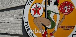 Vintage Texaco Gasoline Porcelain Gas Oil Fire Chief Hotter It Is Service Sign