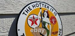 Vintage Texaco Gasoline Porcelain Gas Oil Fire Chief Hotter It Is Service Sign