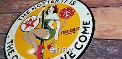 Vintage Texaco Gasoline Porcelain Gas Oil Fire Chief Hotter It Is Service Sign