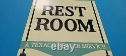 Vintage Texaco Gasoline Porcelain Restroom Service Station Pump Plate Ad Sign