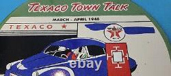 Vintage Texaco Gasoline Porcelain Town Talk Gas Service Station Petro Pump Sign