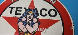 Vintage Texaco Gasoline Porcelain Wonder Woman Gas Service Station Pump Sign