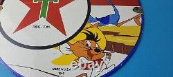 Vintage Texaco Gasoline Sign Red Star Road Runner Gas Pump Service Sign