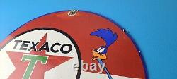 Vintage Texaco Gasoline Sign Red Star Road Runner Gas Pump Service Sign