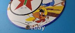 Vintage Texaco Gasoline Sign Red Star Road Runner Gas Pump Service Sign