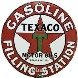 Vintage Texaco Motor Oil Porcelain Sign Texas Gasoline Gas Station Pump Plate