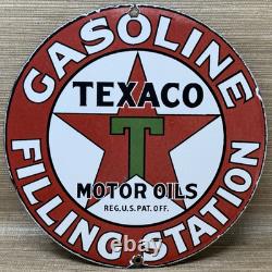 Vintage Texaco Motor Oil Porcelain Sign Texas Gasoline Gas Station Pump Plate