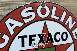 Vintage Texaco Motor Oil Porcelain Sign Texas Gasoline Gas Station Pump Plate