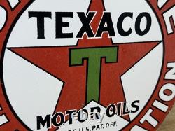 Vintage Texaco Motor Oil Porcelain Sign Texas Gasoline Gas Station Pump Plate
