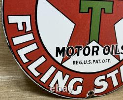 Vintage Texaco Motor Oil Porcelain Sign Texas Gasoline Gas Station Pump Plate