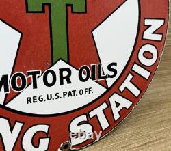 Vintage Texaco Motor Oil Porcelain Sign Texas Gasoline Gas Station Pump Plate