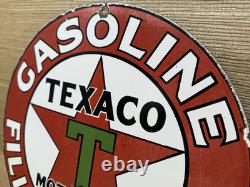 Vintage Texaco Motor Oil Porcelain Sign Texas Gasoline Gas Station Pump Plate
