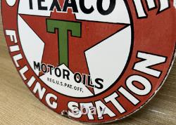 Vintage Texaco Motor Oil Porcelain Sign Texas Gasoline Gas Station Pump Plate