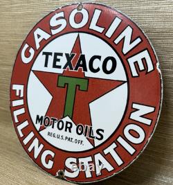 Vintage Texaco Motor Oil Porcelain Sign Texas Gasoline Gas Station Pump Plate