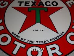 Vintage Texaco Motor Oil The Texas Company 11 3/4 Porcelain Metal Gasoline Sign