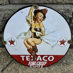 Vintage Texaco Pinup Girl Gasoline Sign Gas Pump Plate Porcelain Oil Sign