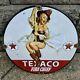 Vintage Texaco Pinup Girl Gasoline Sign Gas Pump Plate Porcelain Oil Sign