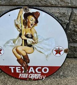 Vintage Texaco Pinup Girl Gasoline Sign Gas Pump Plate Porcelain Oil Sign