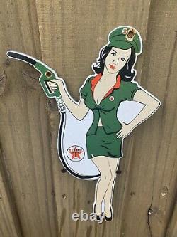 Vintage Texaco Porcelain Sign Gas Pump Girl Oil Service Station Texas Star Lady