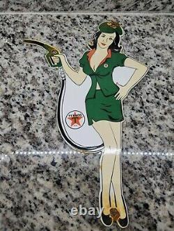 Vintage Texaco Porcelain Sign Metal Texas Gas Station Pump Girl Oil Garage Plate