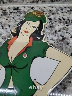 Vintage Texaco Porcelain Sign Metal Texas Gas Station Pump Girl Oil Garage Plate