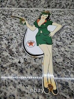 Vintage Texaco Porcelain Sign Metal Texas Gas Station Pump Girl Oil Garage Plate