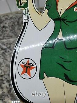 Vintage Texaco Porcelain Sign Metal Texas Gas Station Pump Girl Oil Garage Plate