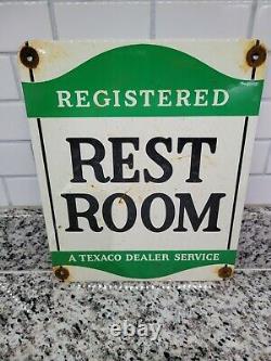 Vintage Texaco Restroom Porcelain Sign Motor Oil Registered Gas Station Toilet