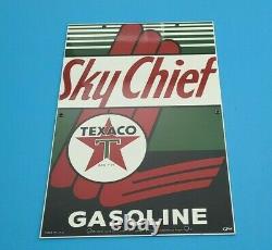 Vintage Texaco Sky Chief Motor Oil Porcelain Metal Gasoline Pump Plate 18 Sign