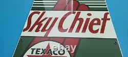 Vintage Texaco Sky Chief Motor Oil Porcelain Metal Gasoline Pump Plate 18 Sign