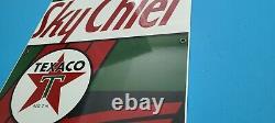 Vintage Texaco Sky Chief Motor Oil Porcelain Metal Gasoline Pump Plate 18 Sign