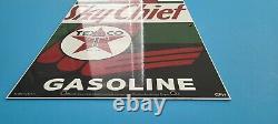 Vintage Texaco Sky Chief Motor Oil Porcelain Metal Gasoline Pump Plate 18 Sign