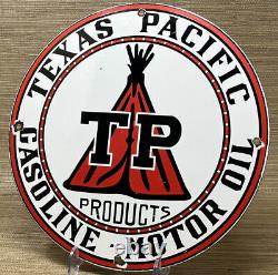 Vintage Texas Pacific Gasoline Porcelain Sign Gas Station Motor Oil Pump Plate