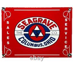 Vintage The Seagrave Co Porcelain Sign Fire Fighter Gas Oil Sales Service Ohio