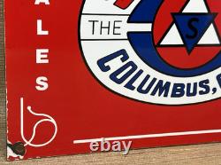 Vintage The Seagrave Co Porcelain Sign Fire Fighter Gas Oil Sales Service Ohio