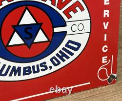 Vintage The Seagrave Co Porcelain Sign Fire Fighter Gas Oil Sales Service Ohio