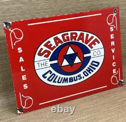 Vintage The Seagrave Co Porcelain Sign Fire Fighter Gas Oil Sales Service Ohio