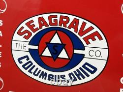 Vintage The Seagrave Co Porcelain Sign Fire Fighter Gas Oil Sales Service Ohio