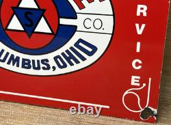 Vintage The Seagrave Co Porcelain Sign Fire Fighter Gas Oil Sales Service Ohio