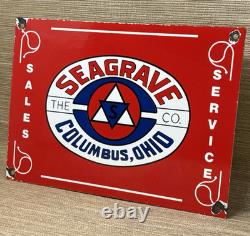 Vintage The Seagrave Co Porcelain Sign Fire Fighter Gas Oil Sales Service Ohio