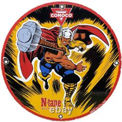 Vintage Thor N-tane Conoco Gasoline 12 Porcelain Marvel Comic Oil Sign