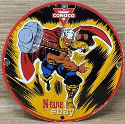 Vintage Thor N-tane Conoco Gasoline 12 Porcelain Marvel Comic Oil Sign