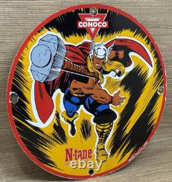 Vintage Thor N-tane Conoco Gasoline 12 Porcelain Marvel Comic Oil Sign