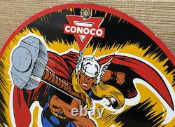 Vintage Thor N-tane Conoco Gasoline 12 Porcelain Marvel Comic Oil Sign